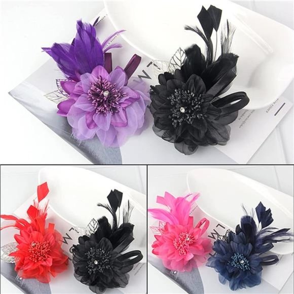 WOMEN'S Fascinator Feather Tea Party Hat N-Black - Picture 3 of 7